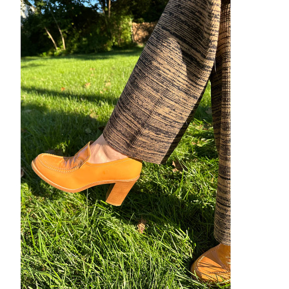 Maryam Nassir Zadeh Nora Patent Leather Retro Orange Cream Loafers Heels Sz 39 - Picture 2 of 16